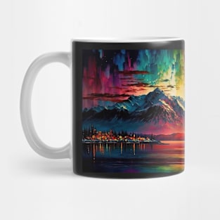 Colorful aurora borealis over Anchorage Mug